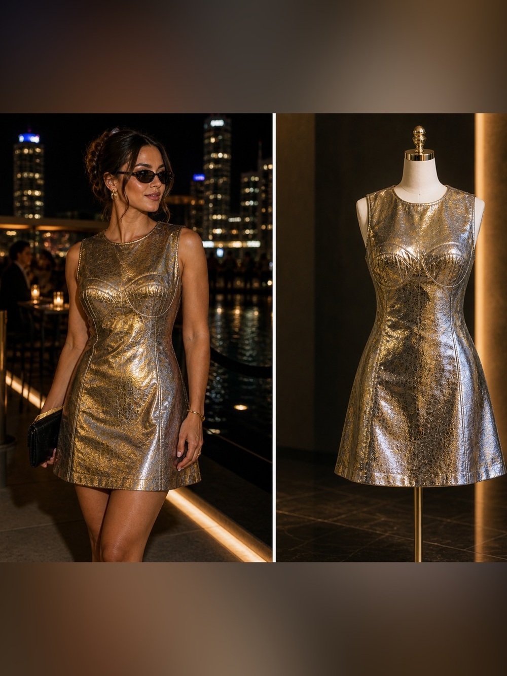 Amylynn NWT Metallic Gold Sleeveless Mini Dress